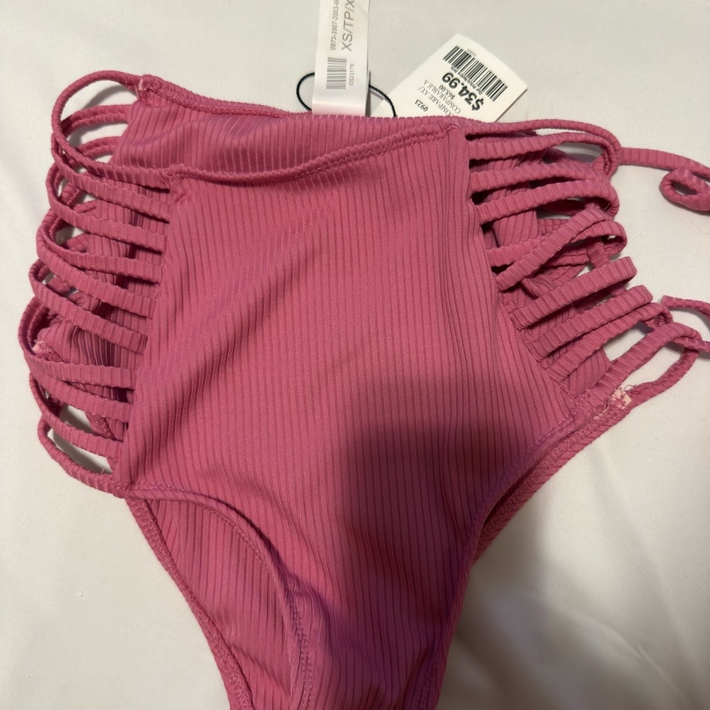 New Pink Ribbed High-Waisted Bikini